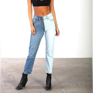 Revice high waisted ying yang two tone crop jeans with zipper